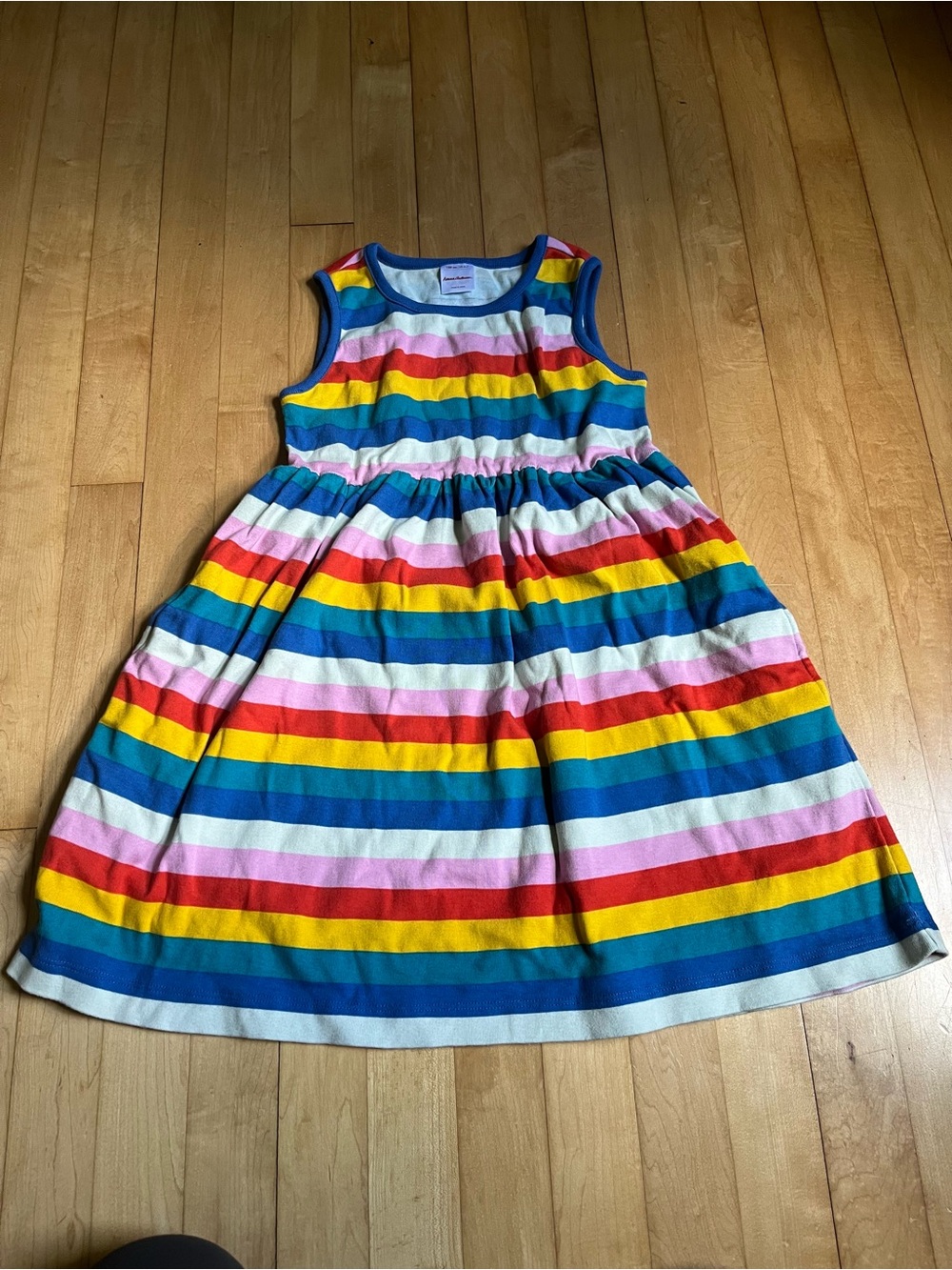 Hanna Andersson Rainbow Stripe Sleeveless Dress - Blue, Red, Yellow, Pink, Cream
